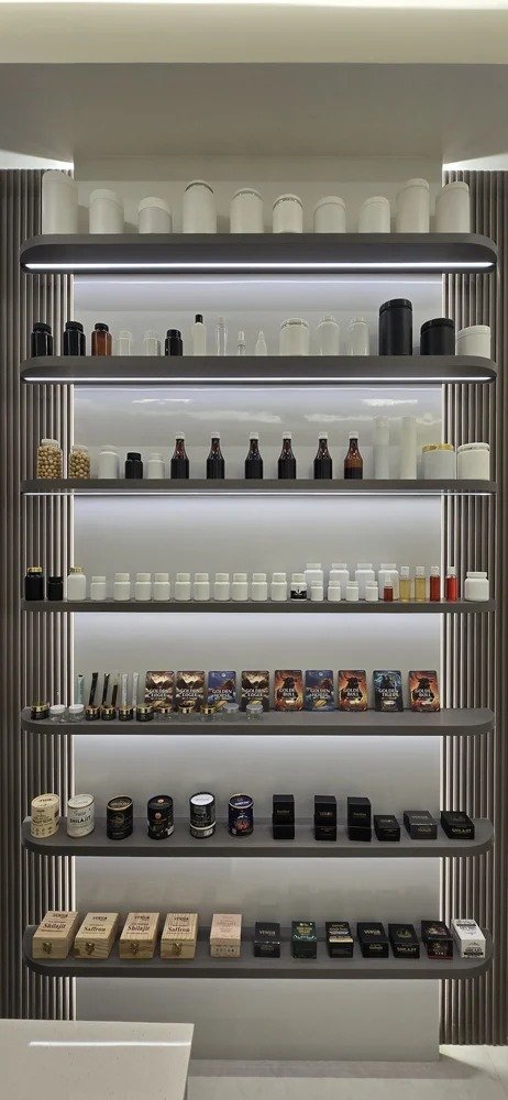 Showroom product shelves display
